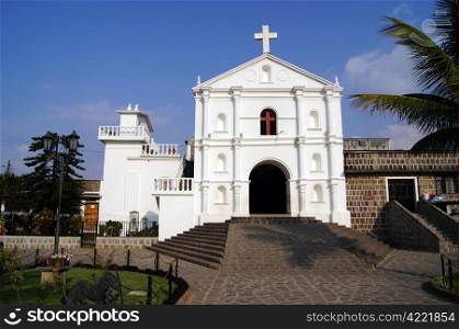 Coblestone and white church in San Pedro de Atitlan, Guatemala