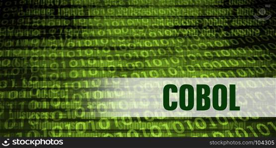 Cobol Coding Language with Green Binary Background. Cobol