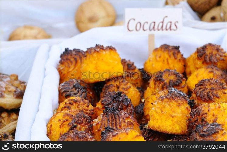 Cocadas, delicius homemade coconut candles on market.