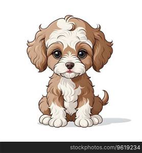 cockapoo miniature small dog puppy in cartoon style on white background