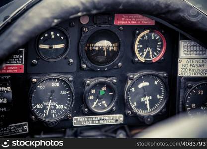 cockpit detail. Cockpit of a small aircraft