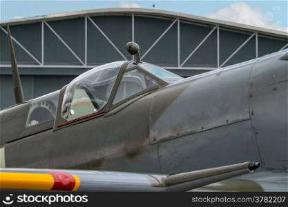 Cockpit of British World War 2 Spitfire fighter.