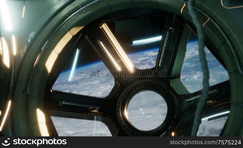 Cockpit view from International Space Station operating nearby of planet Earth. Elements of this image furnished by NASA.. Cockpit view from International Space Station operating nearby of planet Earth