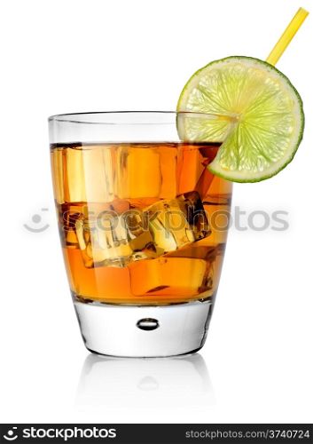 Cocktail and lime isolated on a white background