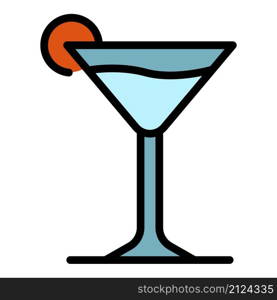 Cocktail glass icon. Outline cocktail glass vector icon color flat isolated. Cocktail glass icon color outline vector