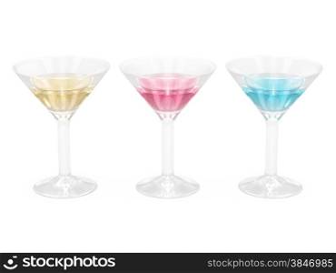 Cocktail glasses set with liquid, clipping path included&#xA;