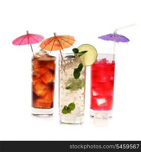 cocktail in wineglasses with lime, mint and umbrella