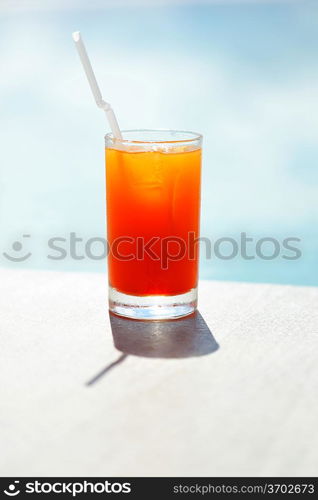 Cocktail near the swimming pool, shallow depth of field