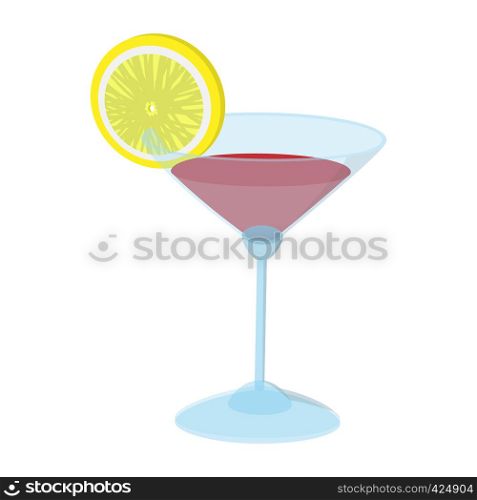 Cocktail with a lime slice cartoon icon on a white background. Cocktail with a lime slice cartoon icon