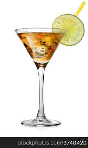 Cocktail with lime in glass isolated on white