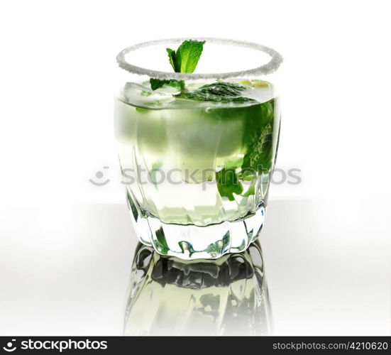 cocktail with lime ,mint and ice cubes