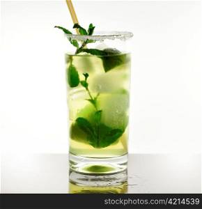 cocktail with lime ,mint and ice cubes