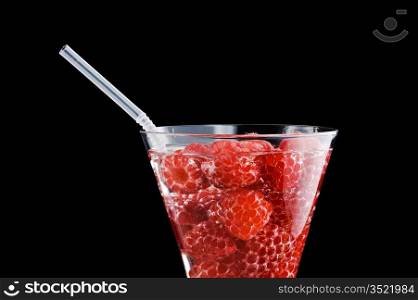cocktail with raspberries Isolated on black