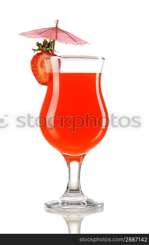 Cocktail with strawberry garnish isolated on white