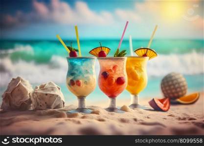Cocktails by the sea. Summer beach mood. Neural network AI generated art. Cocktails by the sea. Summer beach mood. Neural network AI generated