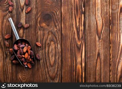 cocoa beans on a table, stock photo