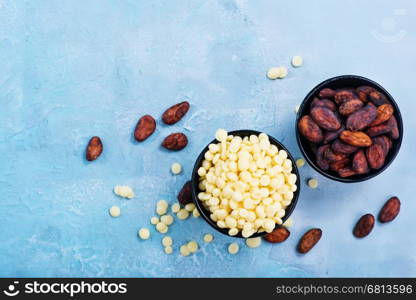 cocoa butter and cocoa beans in bowl