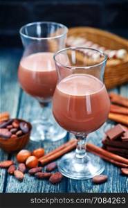cocoa drink with choocolate in the glass