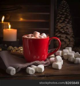 Cocoa with marshmallows Illustration Generative AI 