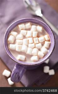 cocoa with mini marshmallows in purple mug