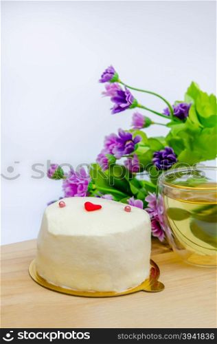Coconut cream cake . Homemade Coconut cream cake on wooden plate