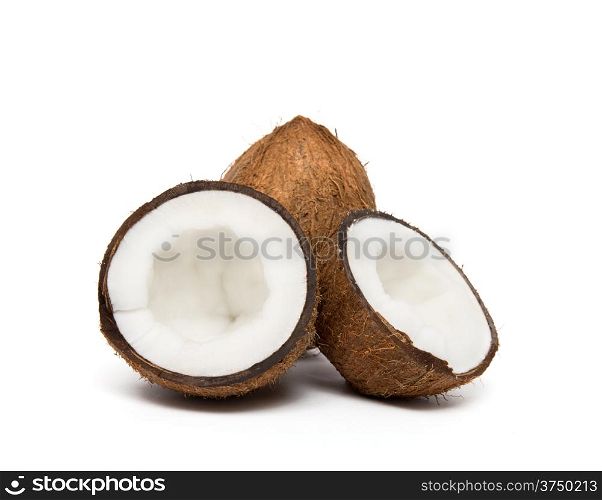 coconut cut in half on white background