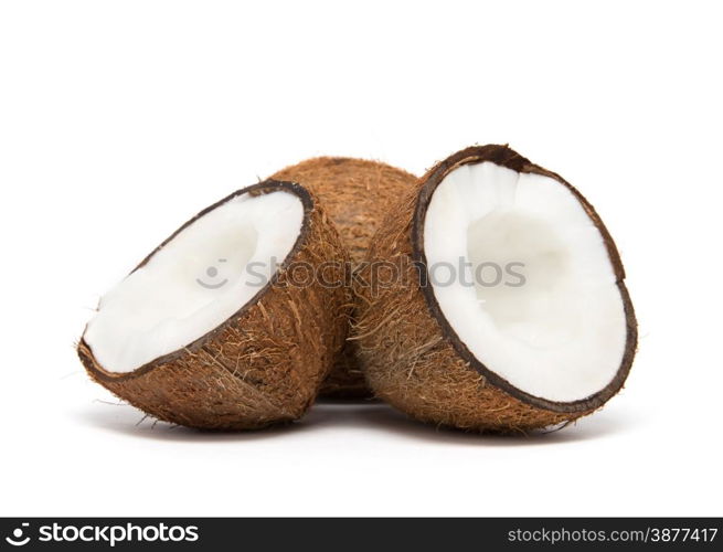 coconut cut in half on white background