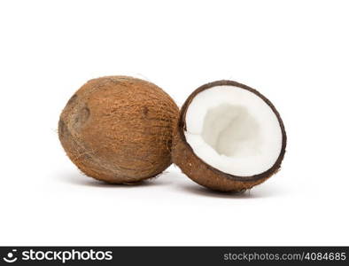 coconut cut in half on white background