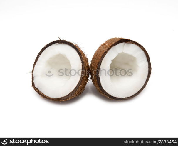 coconut cut in half on white background