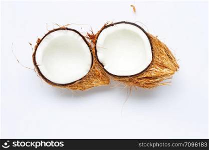 Coconut on white background. Top view