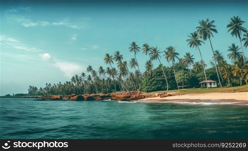 Coconut palms tropical background. Illustration Generative AI
