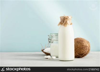 Coconut products set - milk, oil, fresh coconut-