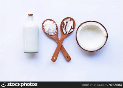 Coconut with coconut milk on white background. 