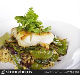 Cod Fish Fillets With Rice and Peas
