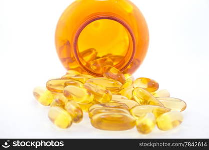 Cod liver oil omega 3 . Cod liver oil omega 3 gel capsules isolated on white background