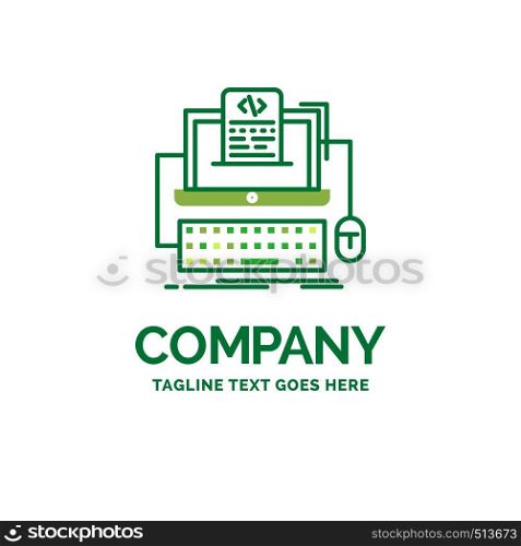 Code, coding, computer, monoblock, screen Flat Business Logo template. Creative Green Brand Name Design.