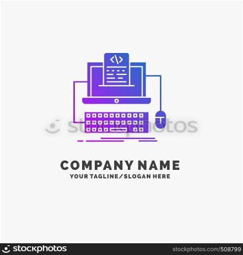 Code, coding, computer, monoblock, screen Purple Business Logo Template. Place for Tagline.. Vector EPS10 Abstract Template background