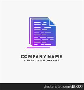 Code, coding, doc, programming, script Purple Business Logo Template. Place for Tagline.. Vector EPS10 Abstract Template background