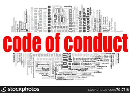 Code of conduct word cloud concept on white background, 3d rendering.