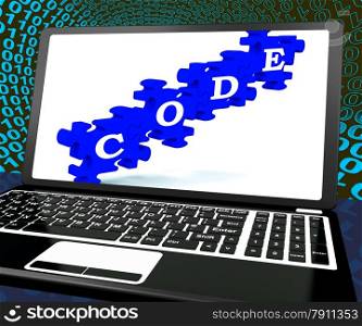 . Code On Laptop Shows System Codification And Encoding