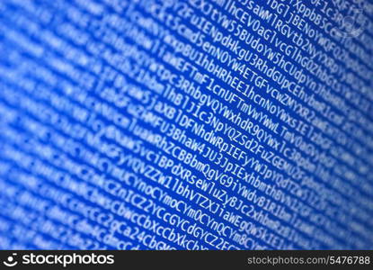 coded digital letters background macro on tft monitor