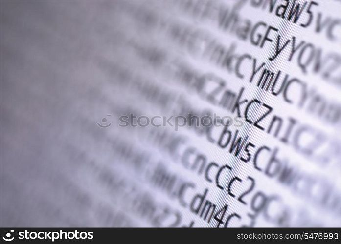 coded digital letters background macro on tft monitor