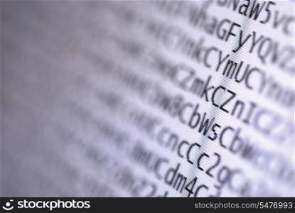 coded digital letters background macro on tft monitor