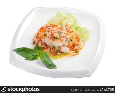codfish with halibut and red roe
