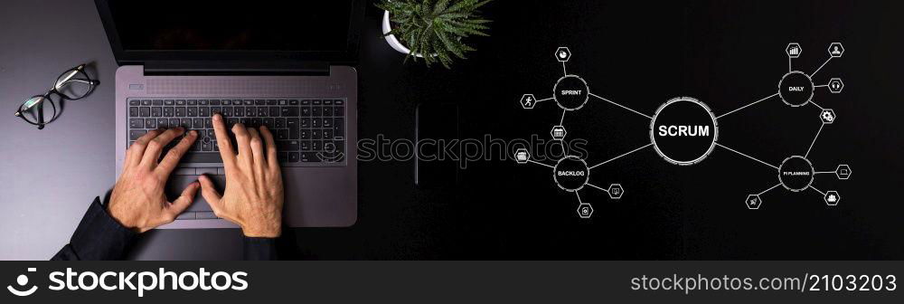 Coding software developer work with augmented reality dashboard computer icons with responsive cybersecurity.Businessman hand working