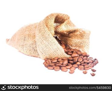 coffe beans heap in the bag isolated on white