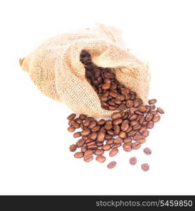 coffe beans heap in the bag isolated on white