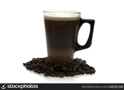 coffe with milk and raw beans