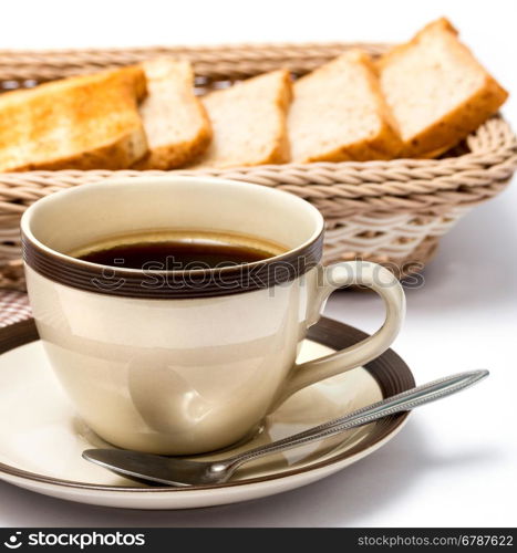 Coffee And Bread Indicating Meal Time And Black