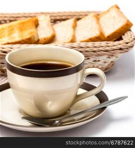 Coffee And Bread Indicating Meal Time And Black